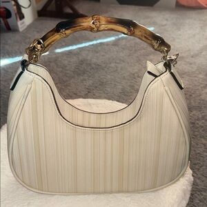 Chic Cream Hobo Bag with Bamboo Handle